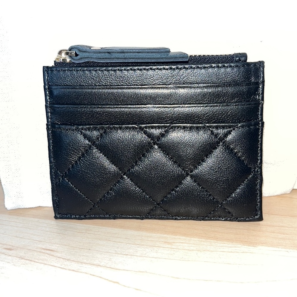 Genuine leather Black Quilted Card Wallet